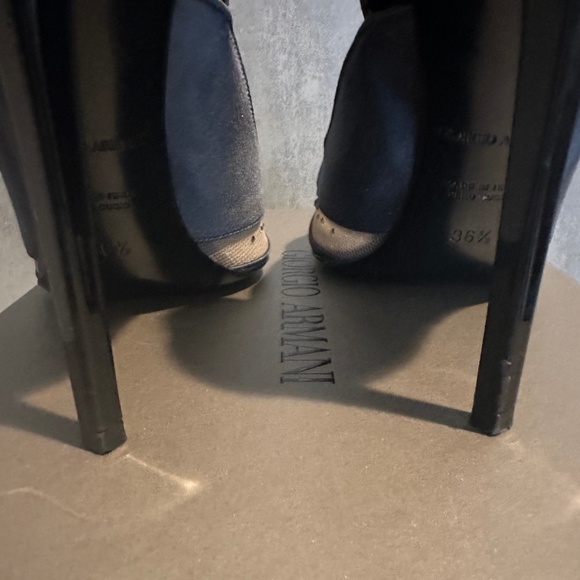 GIORGIO ARMANI Black, Gray, Satin, Mesh & Rhinestone Formal Heels - Size 6.5 - Picture 10 of 10